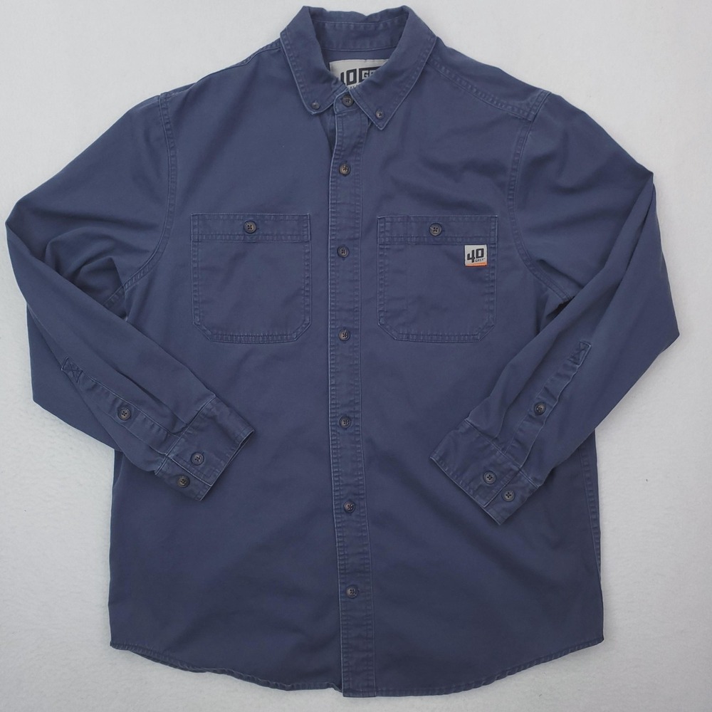 Duluth Trading Shirt Mens Medium Blue 40 Grit Twill Workwear Button Down Utility